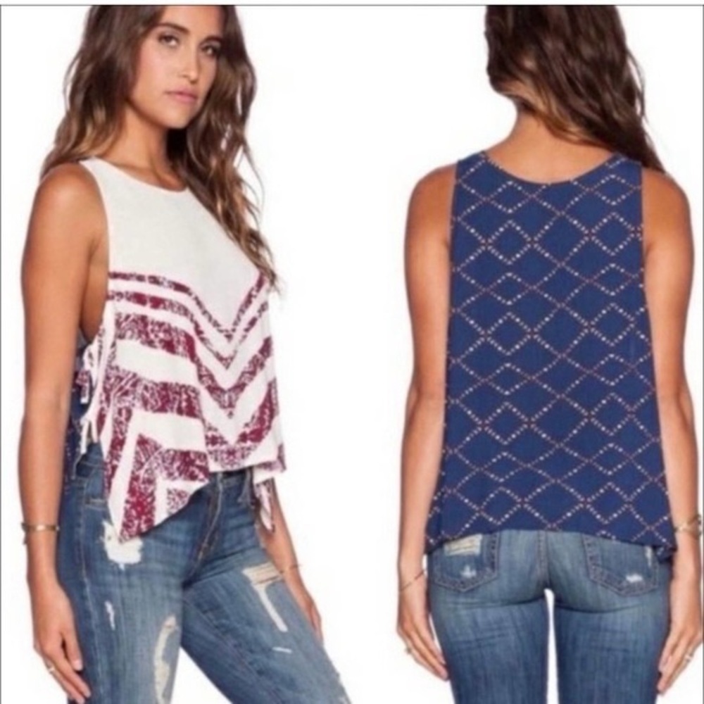 Free People Revolve Touch Of Love Tie Up Knot Sides Tank Top Blouse Womens M